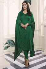 Load image into Gallery viewer, Designer Party Wear Georgette Straight Cut Dress With Swarovski Work In Green
