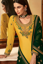 Load image into Gallery viewer, Function Wear Phenomenal Georgette Sharara Top Lehenga In Yellow Color
