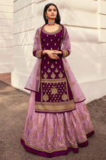 Load image into Gallery viewer, Appealing Wine Color Function Wear Georgette Sharara Top Lehenga
