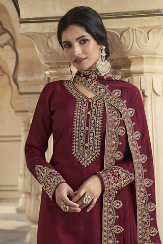 Maroon Color Art Silk Ravishing Embroidered Salwar Suit