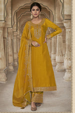 Load image into Gallery viewer, Mustard Color Wonderful Embroidered Salwar Suit In Art Silk Fabric
