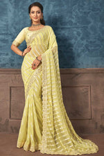 Load image into Gallery viewer, Yellow Color Georgette Fabric Party Style Divine Saree
