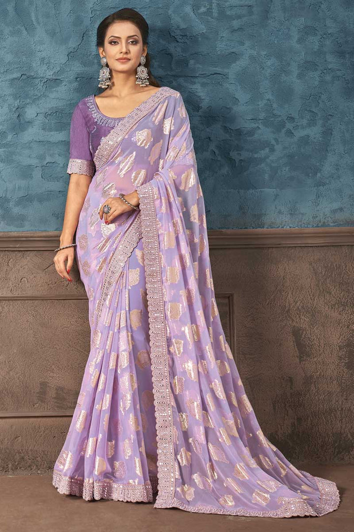 Purple Color Georgette Fabric Party Style Superior Saree