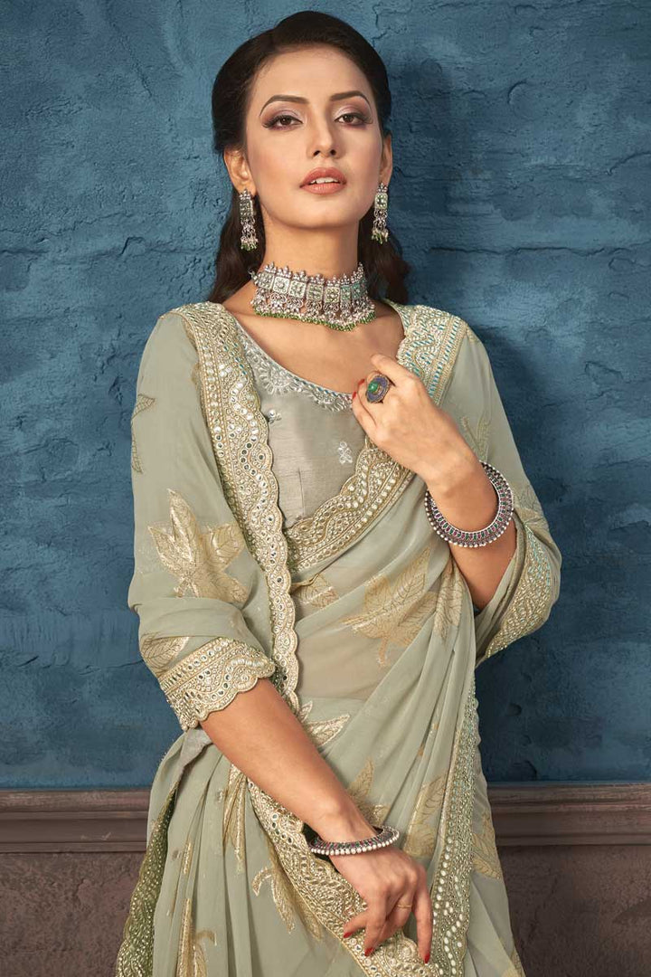 Georgette Fabric Party Style Beatific Saree In Beige Color