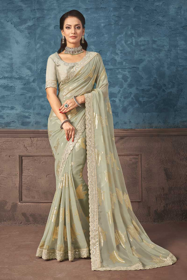 Georgette Fabric Party Style Beatific Saree In Beige Color
