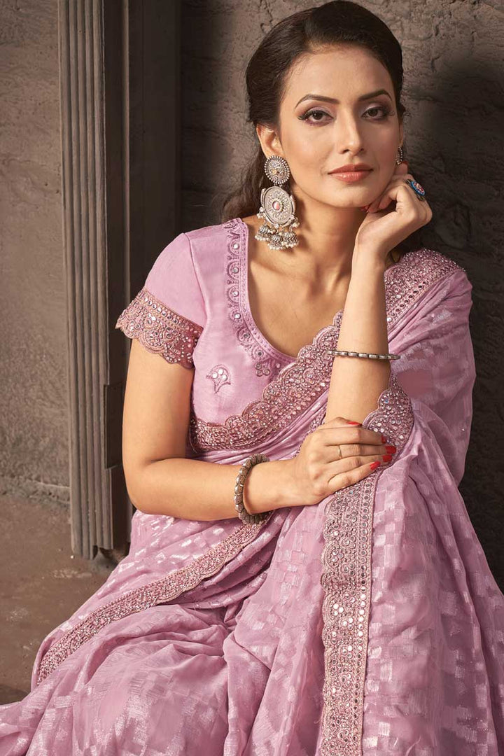 Pink Color Georgette Fabric Engrossing Party Style Saree