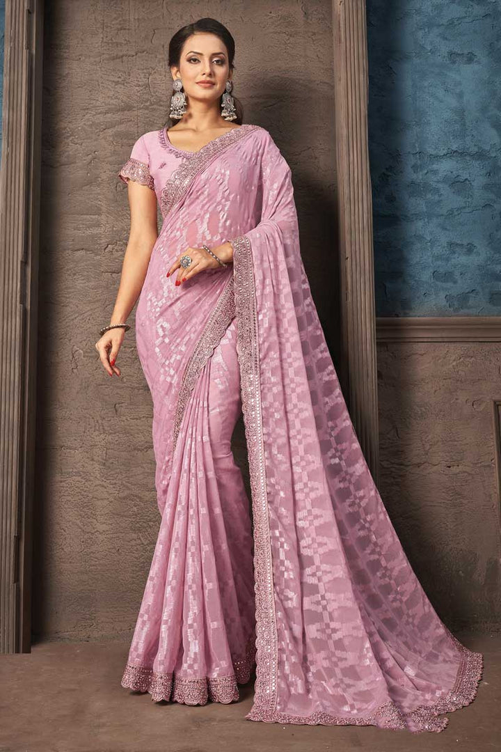 Pink Color Georgette Fabric Engrossing Party Style Saree