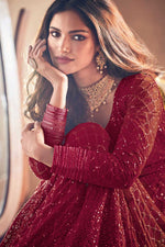 Load image into Gallery viewer, Vartika Sing Classic Maroon Color Anarkali Suit In Georgette Fabric
