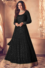 Load image into Gallery viewer, Vartika Sing Tempting Georgette Fabric Black Color Anarkali Suit
