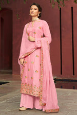 Load image into Gallery viewer, Jacquard Fabric Function Wear Fancy Weaving Work Palazzo Dress In Pink Color
