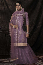 Load image into Gallery viewer, Lavender Color Net Fabric Function Wear Coveted Sharara Suit With Sequins Work
