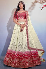 Load image into Gallery viewer, Chinon Fabric Captivating Red Color Sequins Work Lehenga

