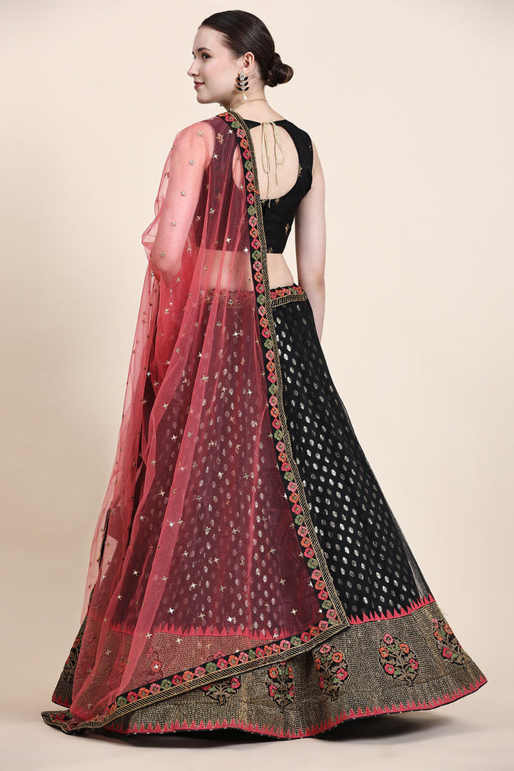 Net Fabric Black Color Elegant Embroidered Work Lehenga