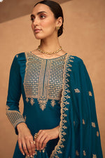 Load image into Gallery viewer, Teal Color Function Style Tempting Art Silk Palazzo Suit
