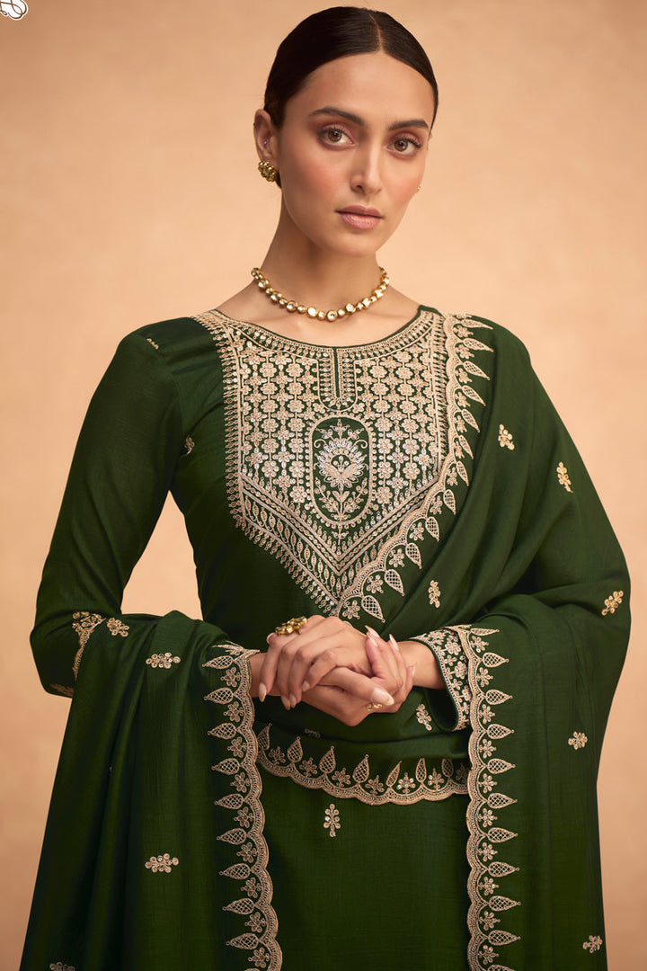 Mehendi Green Color Function Style Awesome Art Silk Palazzo Suit
