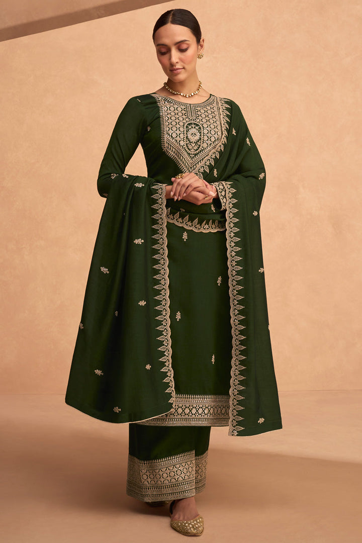 Mehendi Green Color Function Style Awesome Art Silk Palazzo Suit