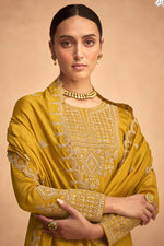 Load image into Gallery viewer, Function Style Mustard Color Inventive Art Silk Palazzo Suit

