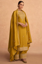 Load image into Gallery viewer, Function Style Mustard Color Inventive Art Silk Palazzo Suit
