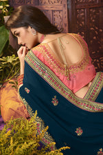 Load image into Gallery viewer, Georgette Fabric Function Wear Navy Blue Color Saree With Embroidered Work
