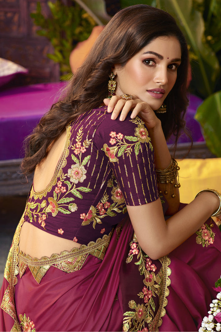 Maroon Color Alluring Fancy Fabric Saree With Embroidered Work Featuring Vartika Singh