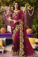 Load image into Gallery viewer, Maroon Color Alluring Fancy Fabric Saree With Embroidered Work Featuring Vartika Singh
