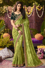 Load image into Gallery viewer, Green Color Bright Fancy Fabric Function Wear Saree With Embroidered Work

