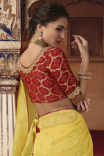 Load image into Gallery viewer, Organza Fabric Yellow Color Saree With Winsome Embroiderd Work
