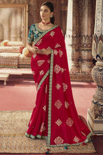 Load image into Gallery viewer, Solid Viscose Fabric Embroiderd Work On Saree In Red Color

