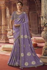 Load image into Gallery viewer, Sober Lavender Color Viscose Fabric Saree With Embroiderd Work
