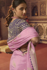 Load image into Gallery viewer, Pink Color Embroiderd Work On Engaging Viscose Fabric Saree
