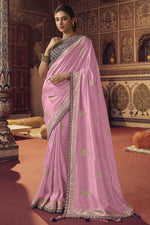 Load image into Gallery viewer, Pink Color Embroiderd Work On Engaging Viscose Fabric Saree
