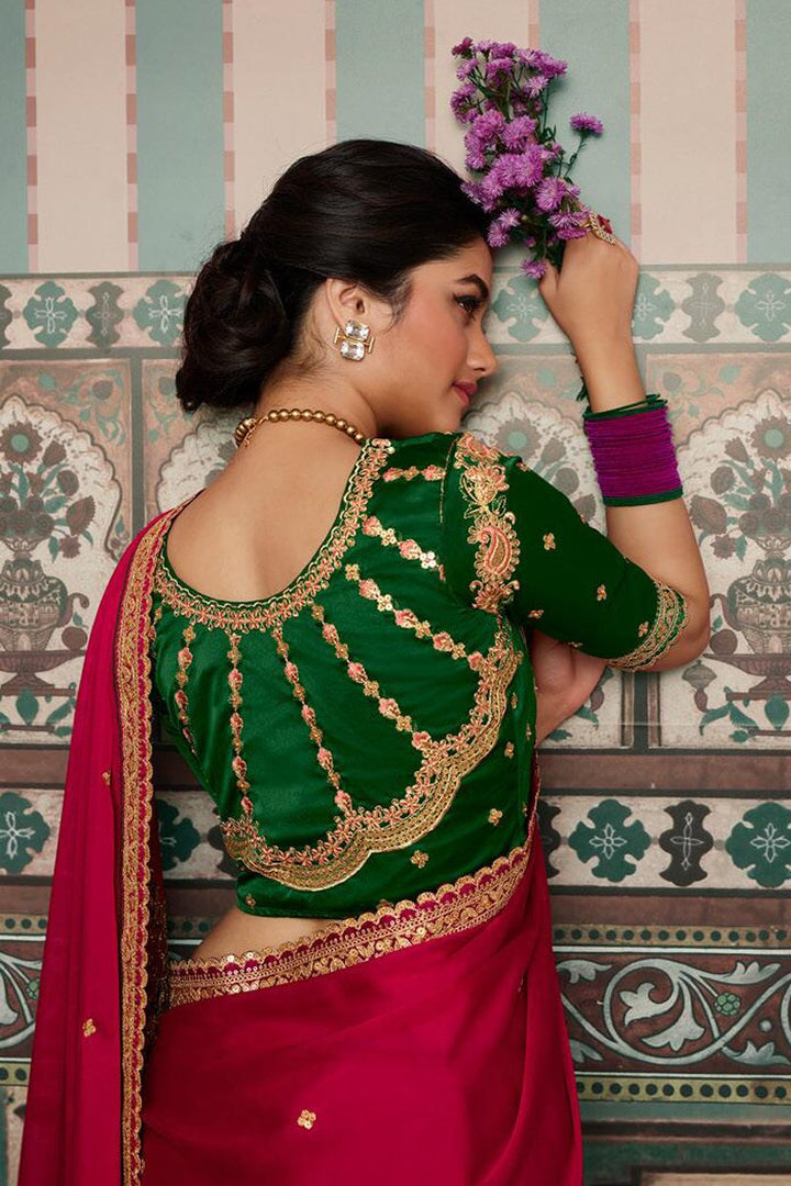 Fancy Fabric Party Wear Red Color Embroidered Designer Saree