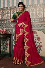 Load image into Gallery viewer, Fancy Fabric Party Wear Red Color Embroidered Designer Saree
