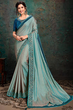 Load image into Gallery viewer, Art Silk Fabric Wedding Wear Light Cyan Color Embroidery Work Saree
