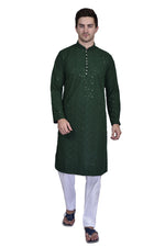 Load image into Gallery viewer, Appealing Dark Green Color Georgette Fabric Function Wear Kurta Pyjama For Men
