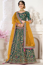 Load image into Gallery viewer, Dark Green Color Embroidered Wedding Wear Lehenga Choli In Art Silk Fabric
