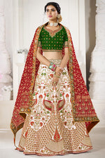 Load image into Gallery viewer, Off White Embroidered Wedding Wear Lehenga Choli In Art Silk Fabric
