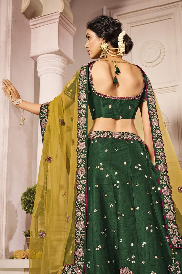 Art Silk Fabric Dark Green Color Embroidered Wedding Wear Designer Lehenga Choli