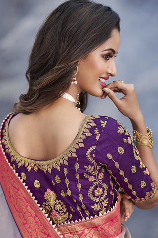 Dazzling Organza Fabric Embroidered Lavender Festive Wear Saree