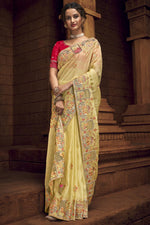 Load image into Gallery viewer, Yellow Embroidered Organza Fabric Saree
