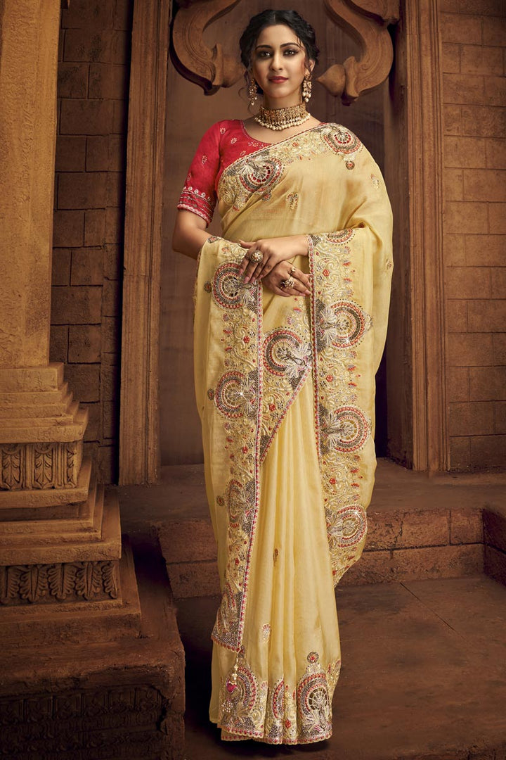 Yellow Organza Fabric Function Wear Stylish Saree
