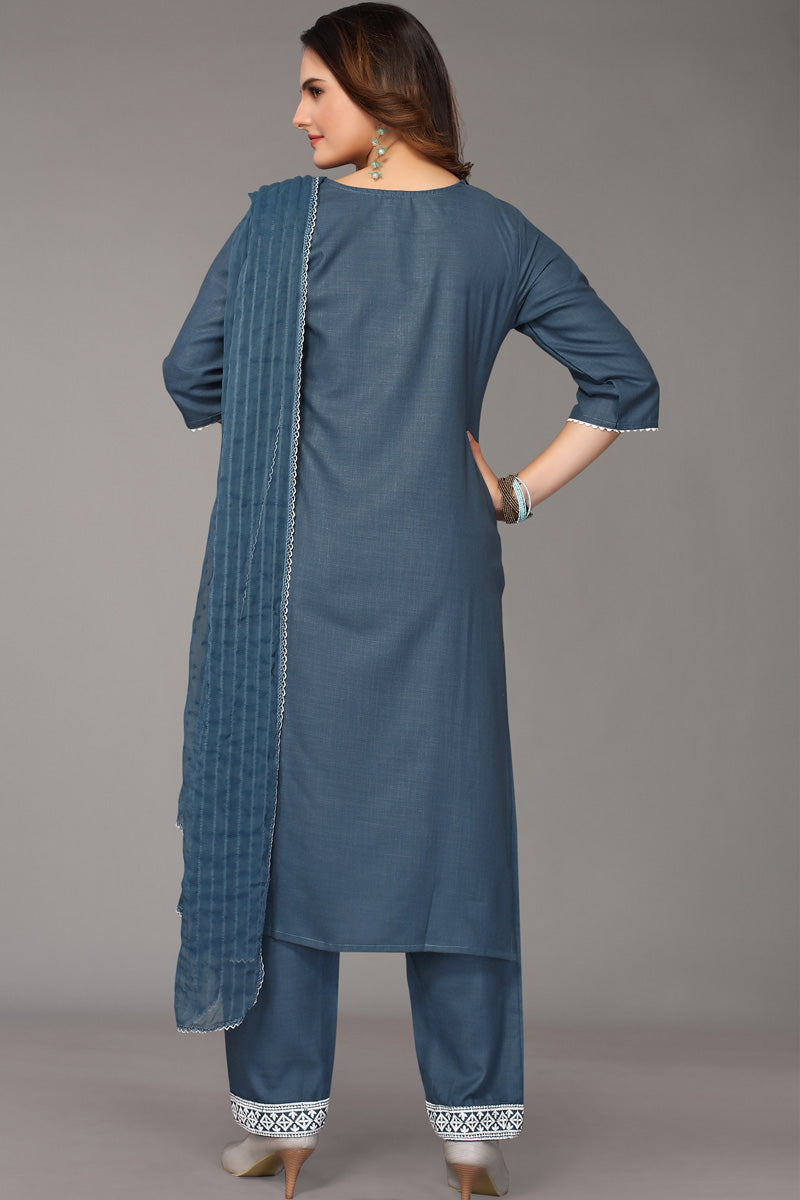 Teal Color Embellished Cotton Fabric Embroidered Salwar Suit