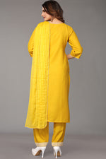 Load image into Gallery viewer, Yellow Color Cotton Fabric Ravishing Embroidered Salwar Suit

