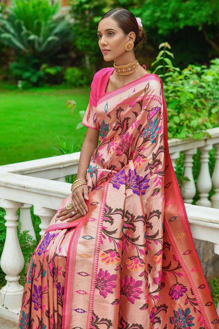 Pink Paithani Silk Weaving Designs Saree