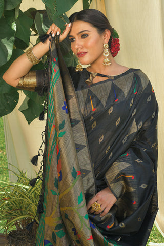 Black Festive Wear Paithani Silk Saree