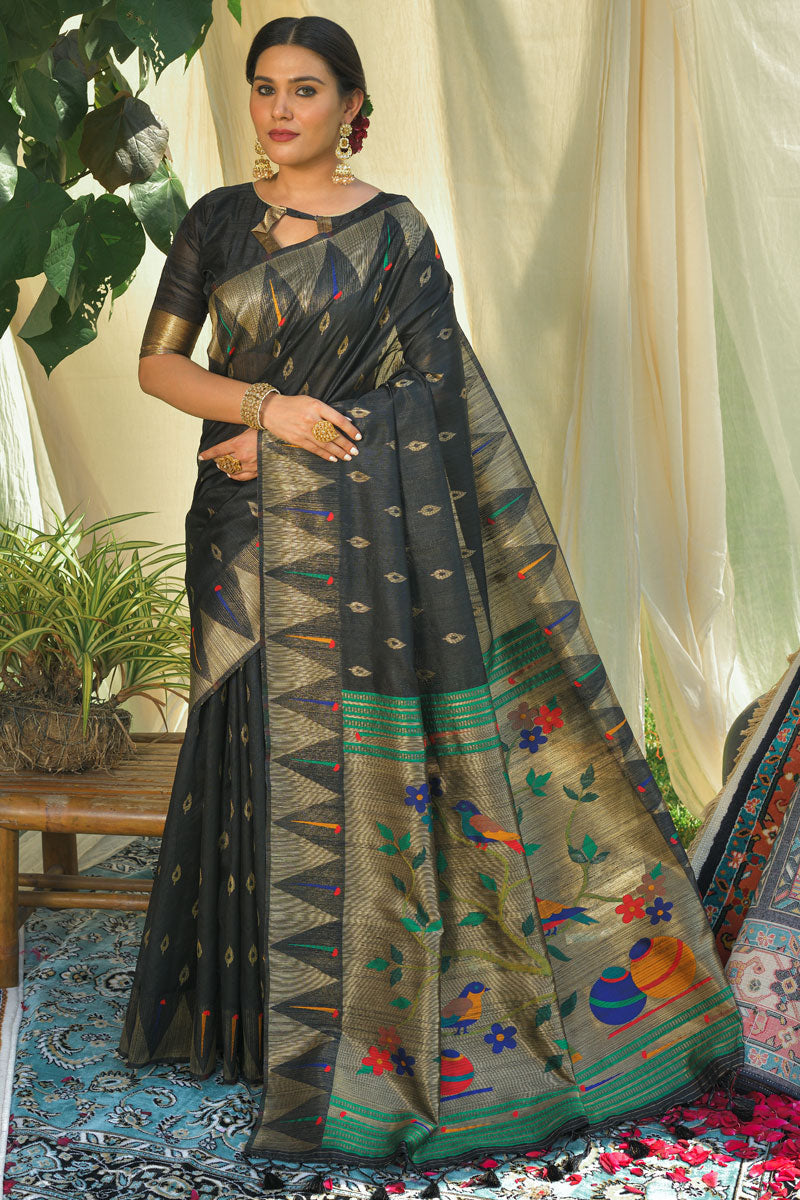 Black Festive Wear Paithani Silk Saree