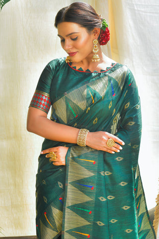 Festive Wear Dark Green Paithani Silk Saree