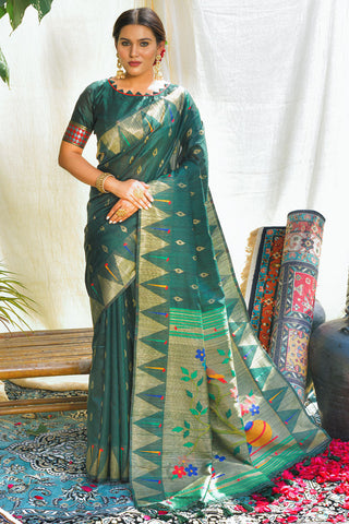 Festive Wear Dark Green Paithani Silk Saree