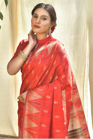 Red Festive Wear Paithani Silk Saree