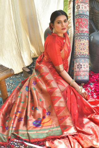 Red Festive Wear Paithani Silk Saree